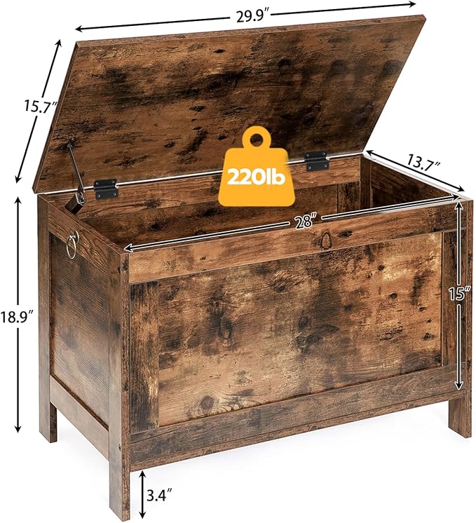 HOOBRO Toy Box, Retro Wooden Look Storage Chest with Safety Hinge, Entryway Storage Bench Supports 220 lb, 29.9 x 15.7 x 18.9 Inches Toy Chest Organizer, Easy Assembly (Rustic Brown) BF75CW01G2