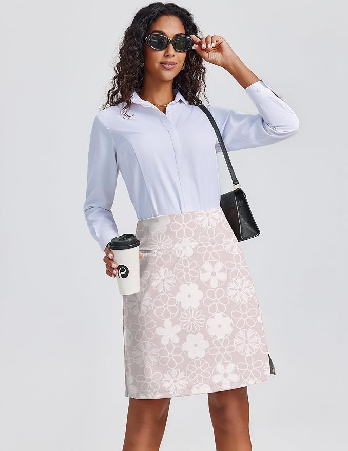 PINSPARK 20" Skorts for Woman Knee Length UPF 50+ Golf Skirts | 4 Pockets, Built-in Shorts, High Waisted, Split Hem, Silky-smooth, Moisture-wicking, for Golf Athletic Tennis Workout Casual