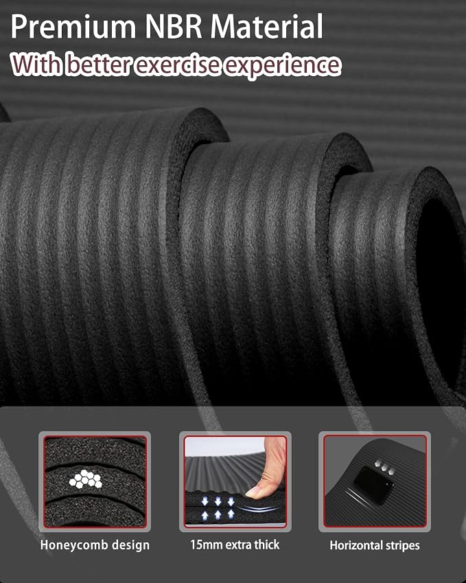 Yoga Mat for Men Women Extra Wide Exercise Mat 76"x35" 15mm Thick Large Workout Mat for Home Gym, High Density NBR Foam Mat with Yoga Bag