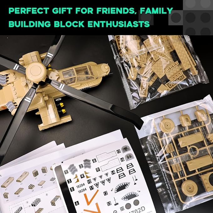 ArtorBricks AH-64 Apche Airplane Military Building Set - 223 Piece Model Kit for Adults, Collectors & Hobbyists