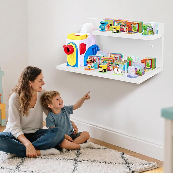 PHOENANCEE Floating Shelves for Little Tikes Story Dream Machine,Wall Shelf for Little Tikes Projector Books Audio Play Character Storage Tray Organizer for Toddlers and Kids Girls Boys,Pine(White)