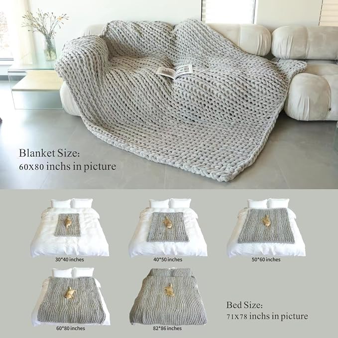 Maetoow Chenille Chunky Knit Blanket，Handmade Cozy for Home Decor，60×80，Baby Blue