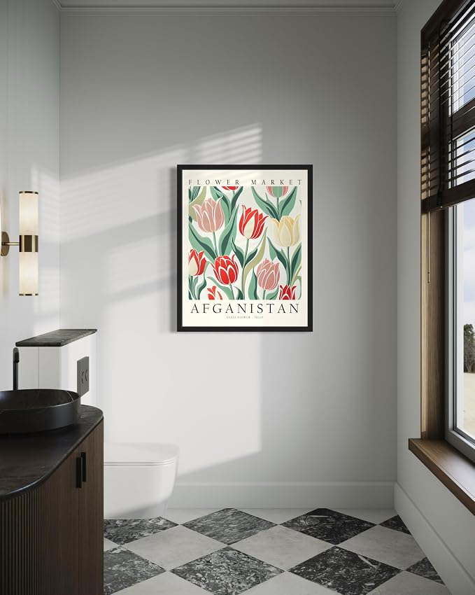 Afghanistan, Tulip Art Print Poster, Flower Market Wall Art, Floral Artwork Decor for Bedroom, Kitchen, Bathroom, Livingroom Decoration 52 (Afghanistan, Tulip, 36"L x 24"W, Unframed)