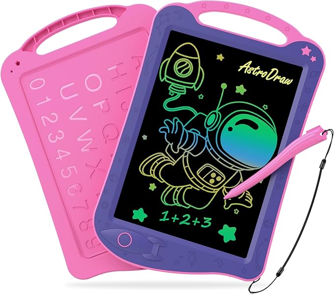 Astrodraw Drawing Pad Toys, Colorful LCD Writing Tablet for Kids, Doodle Board for Toddlers 3 4 5 6 Years Old, Travel Sensory Space Toy for Boys Girls, Birthday Gift Idea (Purple/Pink)