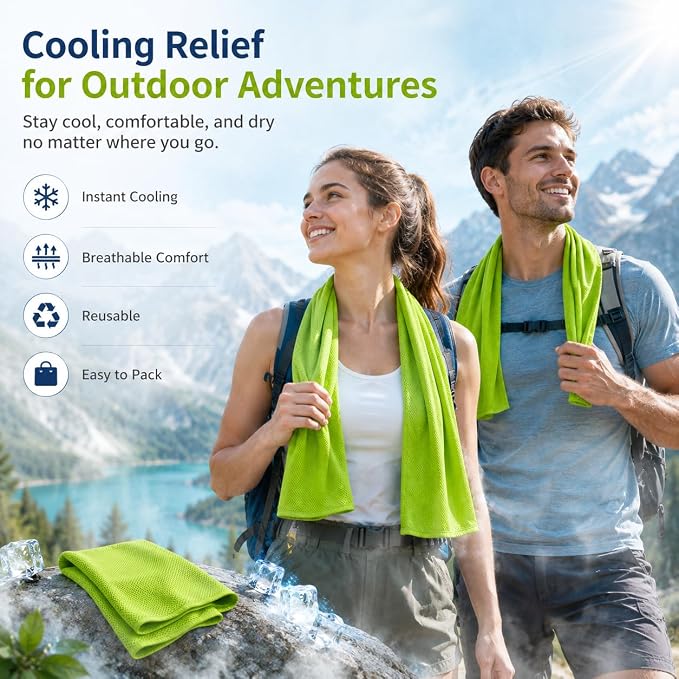 Cooling Towels 43.3" x 15.7" Lime Green - Ice Towel, Sweat Towel, Cooling Towels for Neck & Face & Cooling Neck Wraps for Summer Heat - Neck Cooler for Quick Cool Down for Gym, Running, Golf Sports