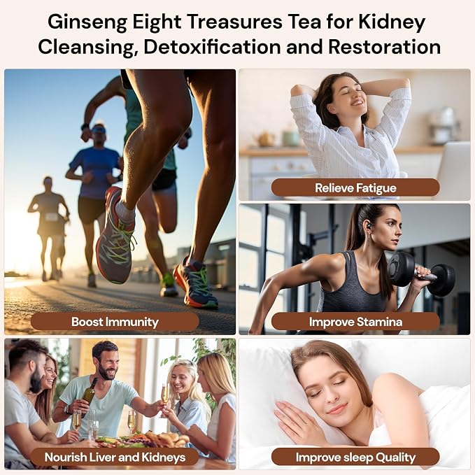 Goji Berries Ginseng Kidney Tea Formula Ginseng Eight Treasure Tea 8 Natural Ingredient Kidney Cleanse Detox & Repair for Women & Men 25 Count, Caffeine-Free (Pack of 1）