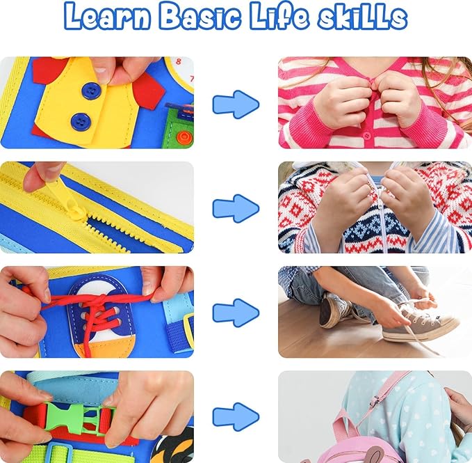 STEVE and MAGGIE Montessori Busy Board & Book - Newly Upgraded Sensory Travel Toy for Toddlers | Educational Activities to Learn Fine Motor Skills | Unisex Birthday Gift