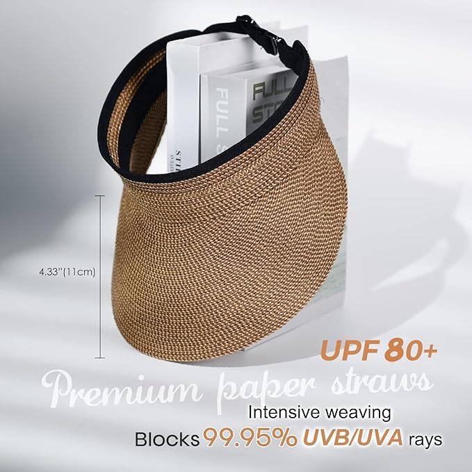 FURTALK Womens Sun Visor Hat Straw Sun Visors for Women Summer Packable Ponytail Beach Hats for Women Travel UPF 80+