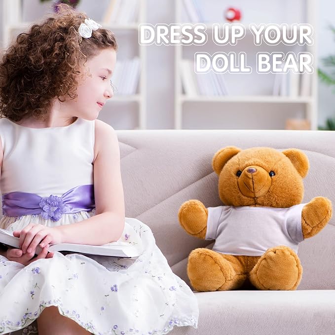 Skylety 12 Pcs DIY Bear Shirts White Plush Bear Clothes Basic Tee Shirt Classic White Toy Clothes Crew Neck Stuffed Animal Fit 14-18 Inches Stuffed Dolls Gifts