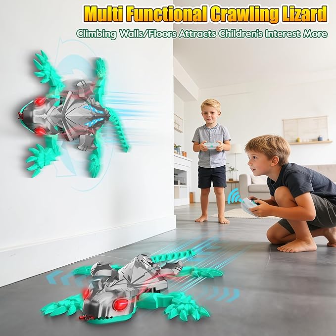 TWFRIC Wall Climbing Gecko Lizard, Robot Geckos Lizards Rechargeable Remote Control Car Toy RC Cars Toys for Kids RC Crawler for Boys & Girls Ages 6 & Up Halloween Christmas Birthday Gifts (Grey)