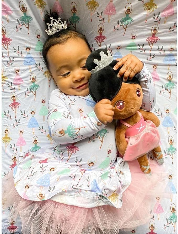Gloveleya Personalized Ballerina Doll with Custom Name – 13 Inch Black Plush Baby Girl Gift, Soft Ballet Girl Stuffed Toy with Gift Box for Birthday, Christmas, Baby Shower, Valentine’s Day Present