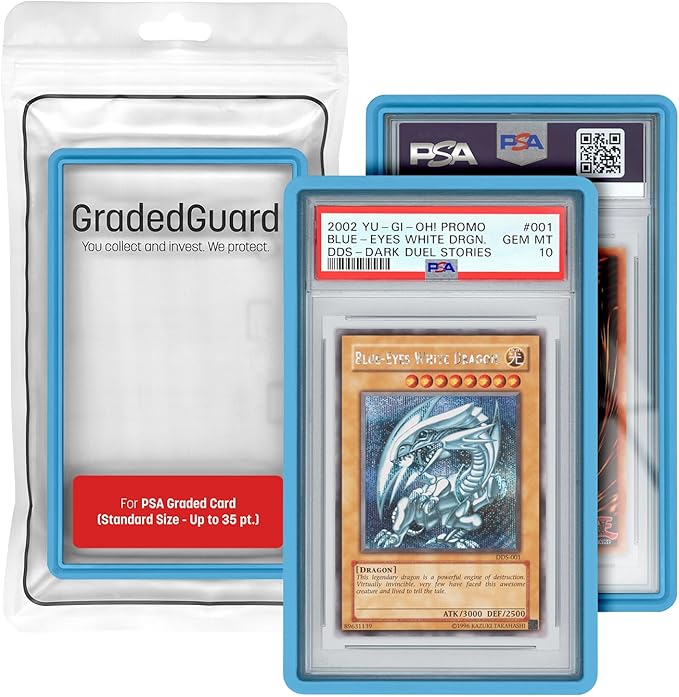 GradedGuard PSA Card Slab Protector Case, Standard PSA Size, Impact Resistant TPU Holder, Drop & Scratch Proof Frame for Graded Sports TCG Collectible Trading Cards. (Blue)