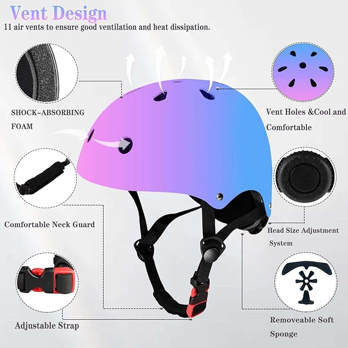 Kids Helmet,Toddler Skateboard Helmets for Ages 2-3-5-8-14 Years Boys Girls with Knee and Elbow Pads Wrist Guards fit Roller Skates,Skateboarding,Skating Scooter Adjustable Kids Helmet
