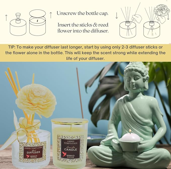 Moira's Bazaar Elysian Essence Aromatherapy Gift Set – Luxury Candle and Flower Reed Diffuser – Perfect Scented Gift for Women, Sophisticated Scent, Home & Bath Decor (English Orchard)
