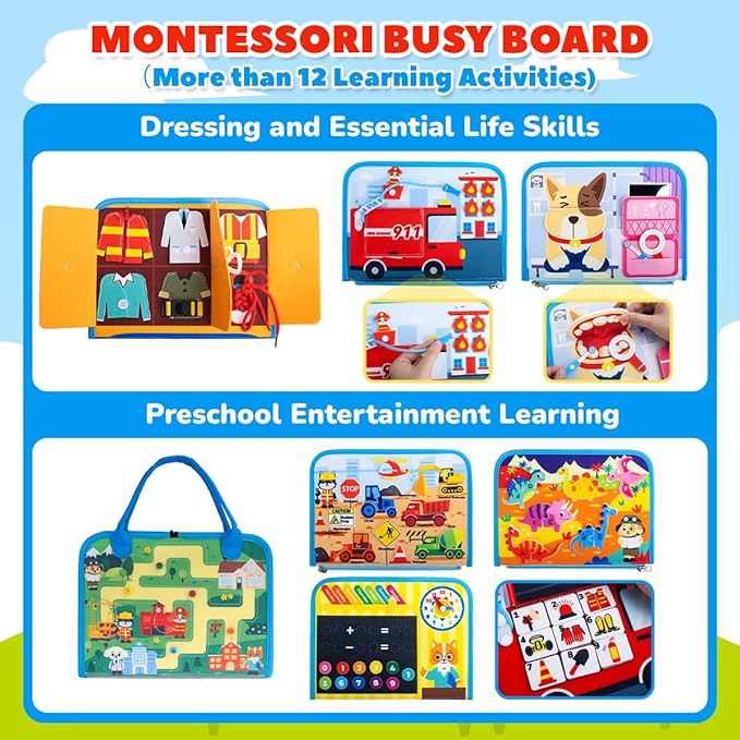 teytoy Toddler Busy Board -Montessori Toys for Kids Toddlers,Sensory Toys Educational Activity Board for Preschool Learning Fine Motor Skills,Boys Girls Travel Toys Gifts Busy Book