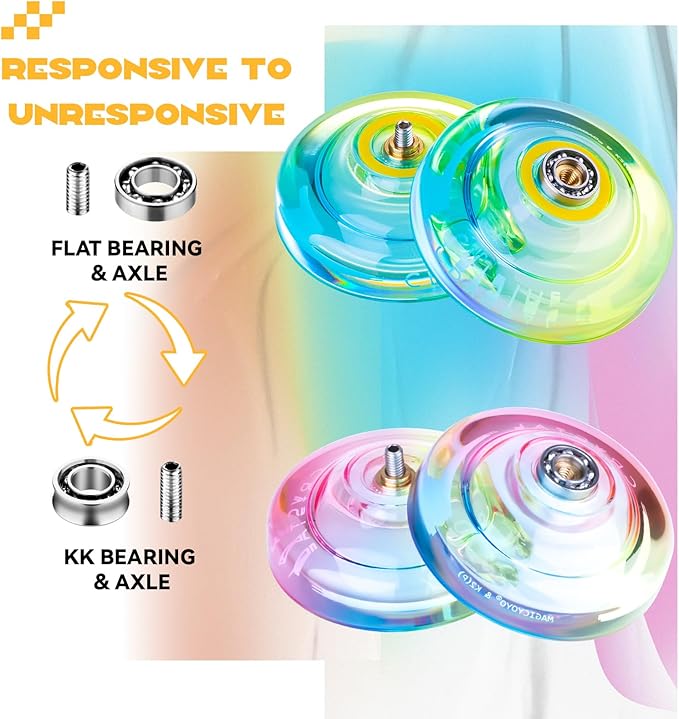 MAGICYOYO Responsive Yoyo Professional K2 Crystal, Dual Purpose Yo yo for Kids and Advanced Players, Plastic Gradient Yo-yos with 12 Yoyo Strings, Yo-Yo Case, Accessory Kit (Gradient Pack)