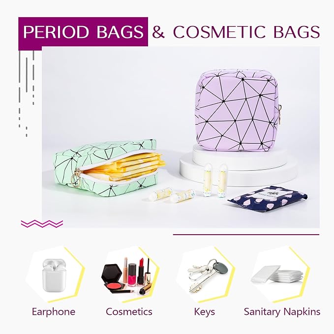 Likesing Period Bag for Tampon, Leather Sanitary Napkin Storage Bag for Girls Womens, Portable Sanitary Napkin Period Pad Pouch for Purse, Small Make Up Bags(Purple)
