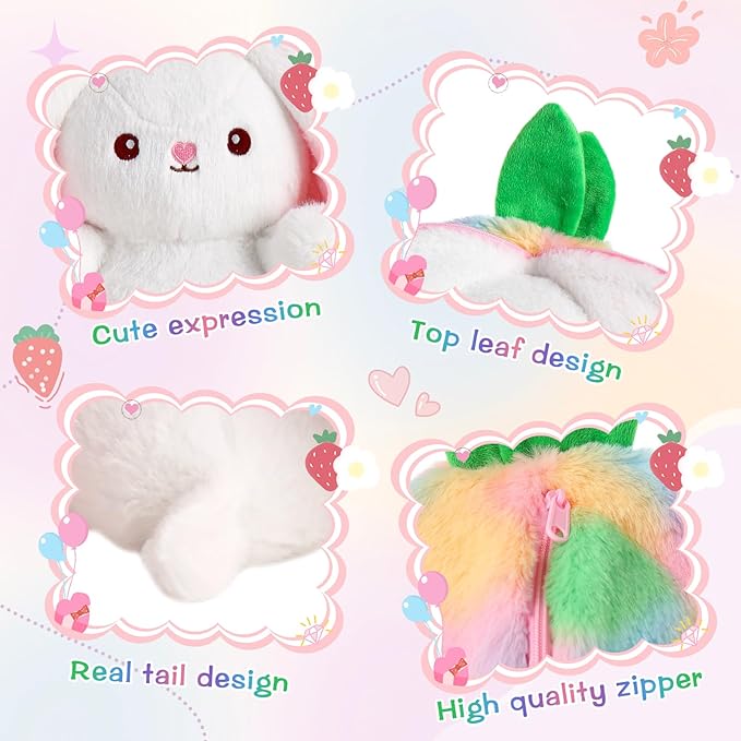 MIAODAM Strawberry Bunny Stuffed Animal, Iridescent & Strawberry Bunny Plush Turn Into Rabbit Fruit Doll, Plushies Funny Bunny Plush Toy for Babies and Kids(7 inch)