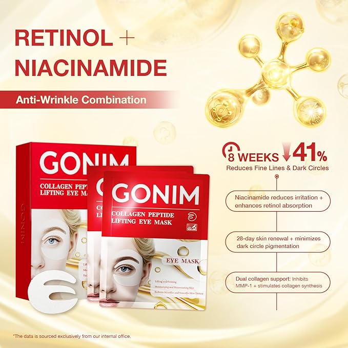 GONIM Under Eye Patches 360° Fit, Eye Mask with Collagen Peptide, Salmon DNA PDRN, Caffeine,Retinol & Niacinamide, PDRN Eye Patches for Puffy Eyes and Dark Circles, Gifts for Women, Hydrating 4 pairs