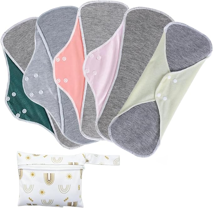 Reusable Incontinence Pads,Graphene Pads Sanitary Napkins,Washable Menstrual Pads,with 1 Storage Bag,Panty Liners Pads Period for Women/Postpartum/Incontinence Patients(Colorful/L/5pcs)