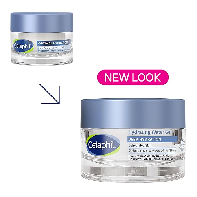 Cetaphil Deep Hydration Skin Restoring Water Gel with Hyaluronic and Polyglutamic Acid, Face Moisturizer, 72 Hour Hydration, For Dry, Dehydrated Sensitive Skin, Fragrance Free, 1.7 oz (Pack of 2)