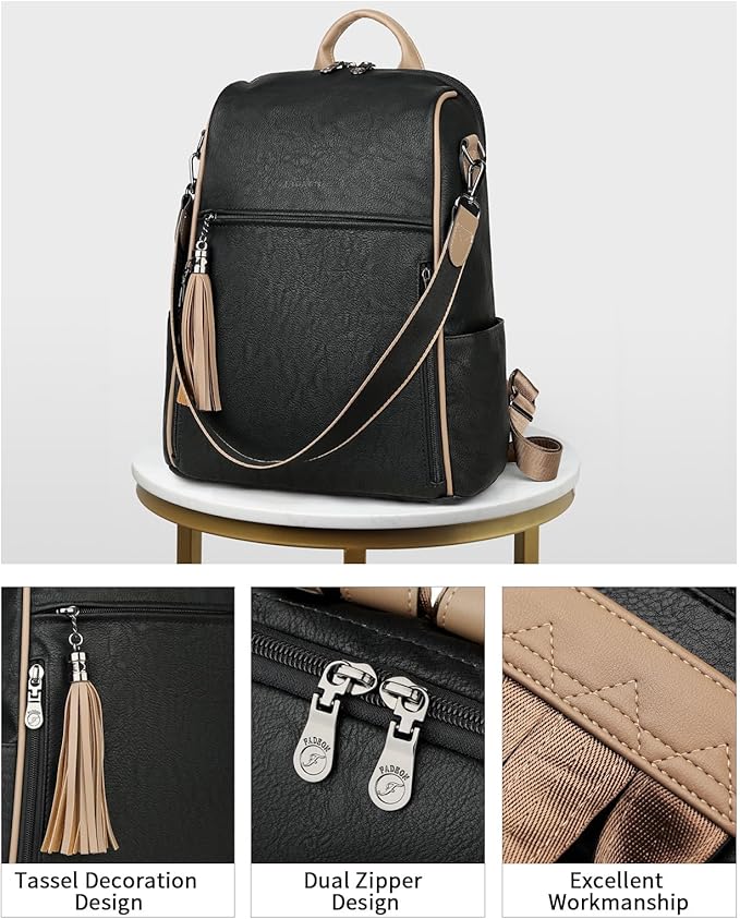 FADEON Leather Backpack Purse for Women Designer Travel Backpack Purses PU Fashion Ladies Shoulder Bag with Tassel