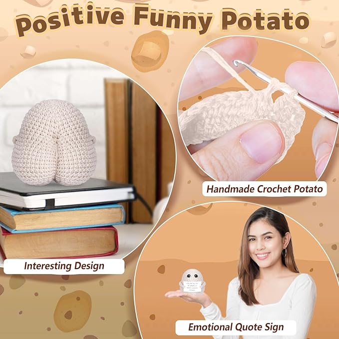 Funny Gifts for Birthday - Crochet Potato Funny Emotional Crocheted Support Potato with Positive Gift Cards Suitable for Birthday Gag Gift