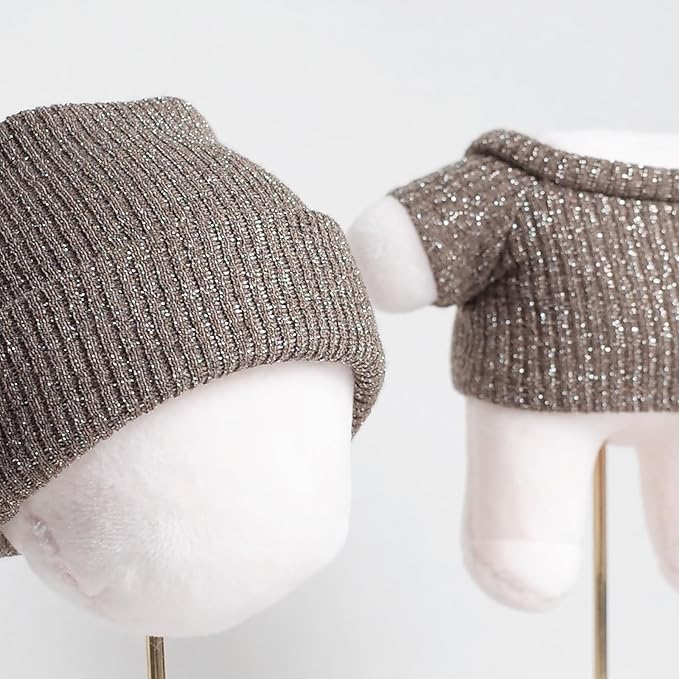 Etistta 17cm Doll Clothes with Hat, Glitter Knit Cap Top Doll Clothes for 17cm Doll Accessories Outfits (Brown)