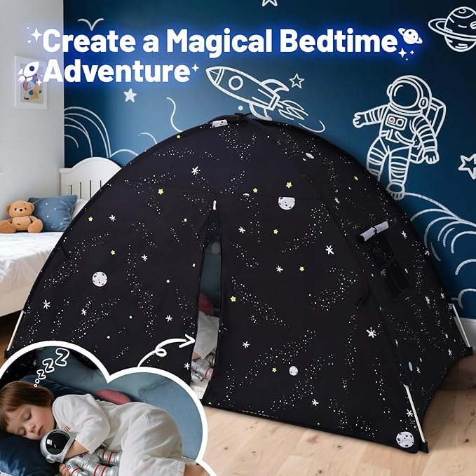 Sumbababy Large Teepee Tent for Kids: with Star Lights - Tent Indoor Kids Teepee Tent for Boys & Girls - Kids Play Tent Inside Canopy Bed for Playroom Gift Toys (Black Galaxy)