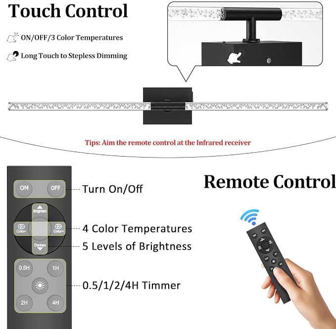 Battery Operated Wall Sconces Set of 2, 10000mAh, Black Bubble | wireless crystal wall lights rechargeable with Remote & 360° Rotate, 31.5" Wall Lamp for Bedroom Living Room Mirror