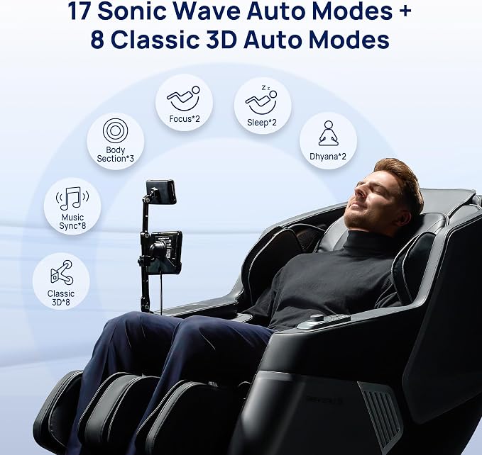 VAT Massage Chair Full Body VibroAcoustic Sonic Wave, SL-Track Zero Gravity Recliner with 25 Auto Modes, Smart Body Scan, Extendable Footrest, Reading Lamp, Black