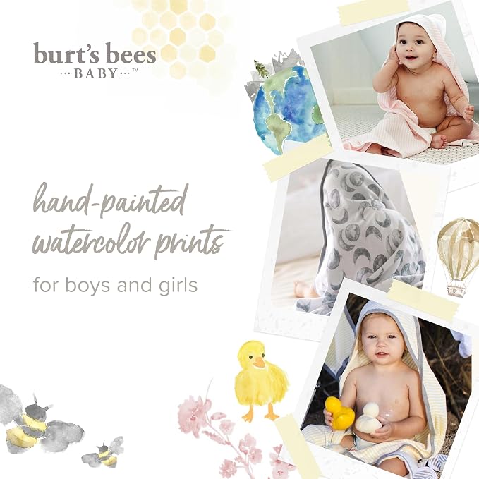 Burt's Bees Baby Infant Hooded Towels, Organic Cotton, Unisex Bath Essentials, Nursery Towel with Hood Set, 29 x 29 in, 2-Pack