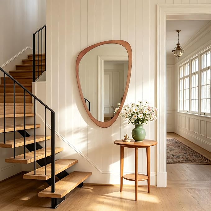 Asymmetrical Mirror, Irregular Wall Mirror, Wall Mirrors Decorative for Bedroom Living Room Entryway Hall, Wood Mirror for mid Century Modern Decor 36" H x 23" W