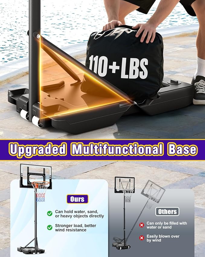TONBUX Kids Basketball Hoop Outdoor, 3.5-7ft Stepless Adjustable Height, Portable Basketball Hoop for Kids in Backyard, Driveway and Indoor, Shatterproof PC Backboard