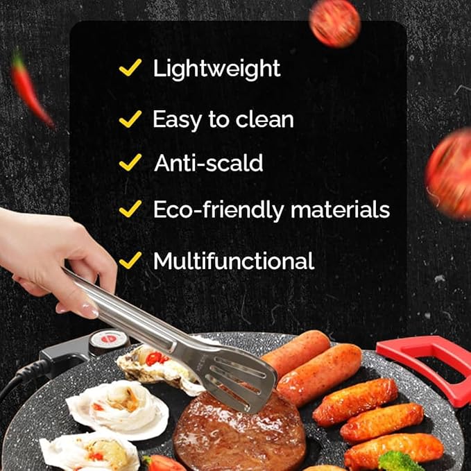 Non-Stick Electric Indoor Grill Pan, Portable Korean Bbq Grill, Adjustable Temperature for Steaks, Burger& BBQ (BLACK,14.2IN)