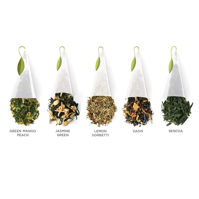 Tea Forte Premium Petite Presentation Box Gift Set Sampler, 10 Count, 2 of Each Blend Individually Wrapped Handcrafted Pyramid Infuser Bags, Green Tea