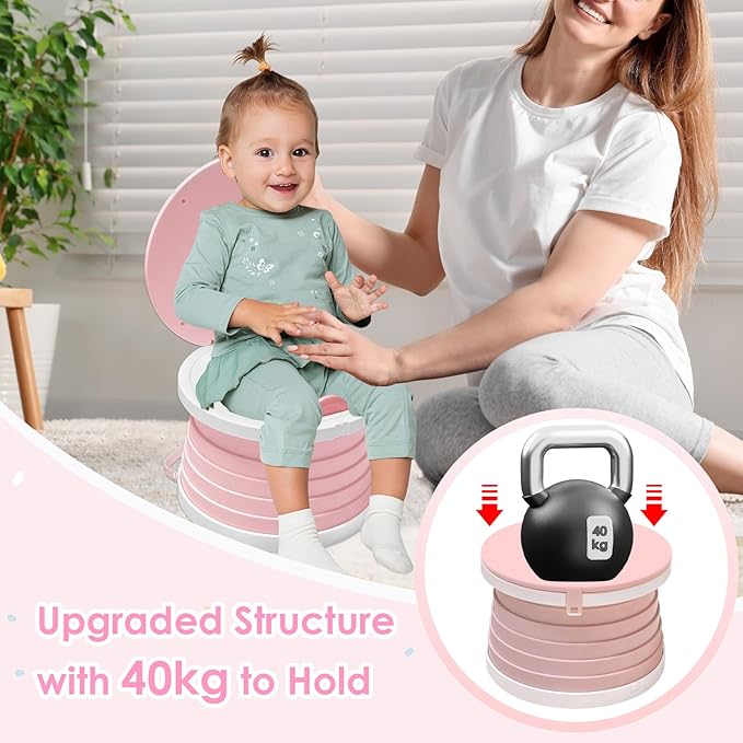 2025 Upgraded Portable Potty Training, Travel Potty for Toddler, portable toilet for kids Foldable, Apply to Seat Emergency Toilet for Camping, Outdoor,Car, Indoor(White-Pink)