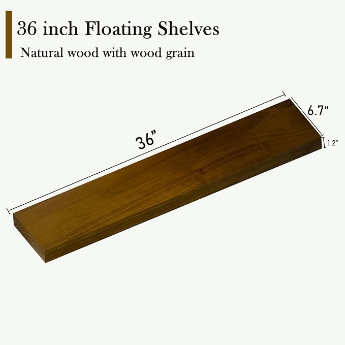 ROGMARS 36 Inches Long Walnut Floating Shelves | Rustic Solid Wood Farmhouse Wall Shelves with Invisible Brackets for Bathroom, Living Room, Bedroom, Kitchen Set of 3