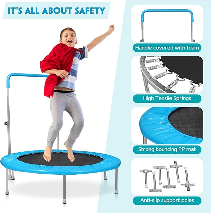 Lyromix Mini Trampoline for Kids, Indoor Toddler Trampoline with Handle, Child Small Rebounder Trampoline for Indoor and Outdoor Use