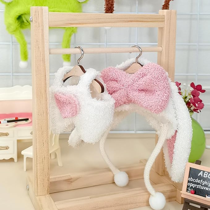 Doll Clothes, Compatible with Labubu, Animal-Inspired Hoodie Outfit with Accessories, Soft Fabric Collectible Apparel for Display (NO Doll) (Pink Bunny)