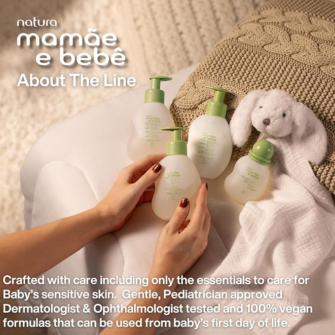 natura - Mamãe e Bebê Baby Fast Absorbing Moisturizer - 100% Vegan - Vegetable Oil & Cupuaçu Butter - 98.8% Natural Origin - All Skin Types - Cruelty Free - Baby Essentials - 6.7 fl oz (200ml)
