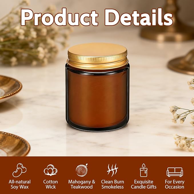 12 Pack 8 oz Mahogany & Teakwood Scented Soy Candles, Bulk Glass Jar Candles, Aromatherapy Candles for Home, Office, Wedding, Party & Gifts