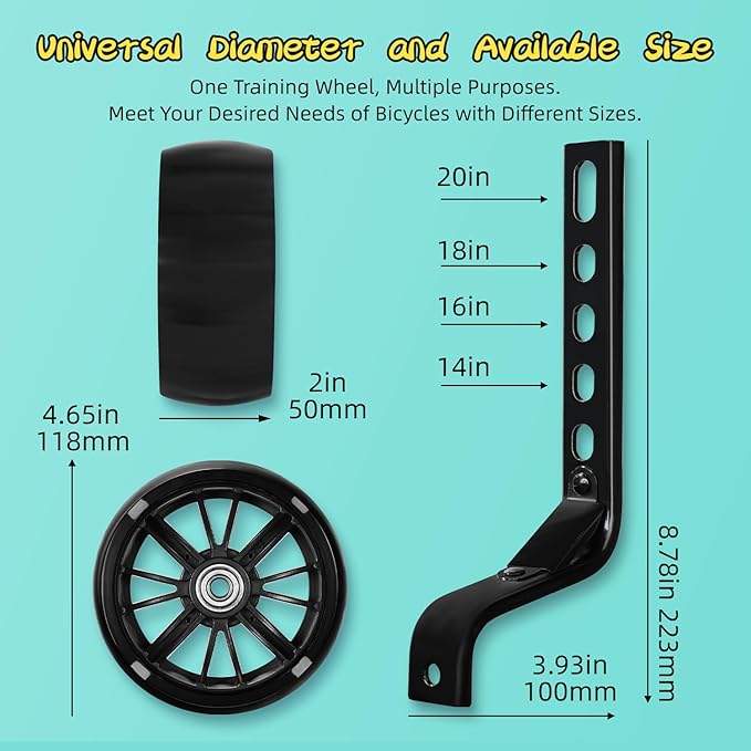PRUNUS Flash BIKE Training Wheels for 12 14 16 18 20 Inch.Training Wheels for Kids Bike is Heavy Duty.Bicycle Training Wheel is Suitable Single Speed Bike