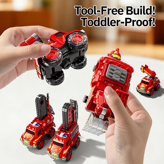 Transform Toys for Boys 4-6, 5 in 1 Take Apart Toys for Boys 3-5, Fire Firetruck Transforming Assembling Robot Toy for Kids, Educational Birthday Gift for 4 5 6 7 8 Year Old Boy Girls