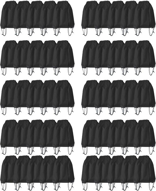 Drawstring Backpack Bulk 50 Packs Draw String Bags for Gym Sports Trip Pedestrianism Cinch Sack DIY for Women Men (black)