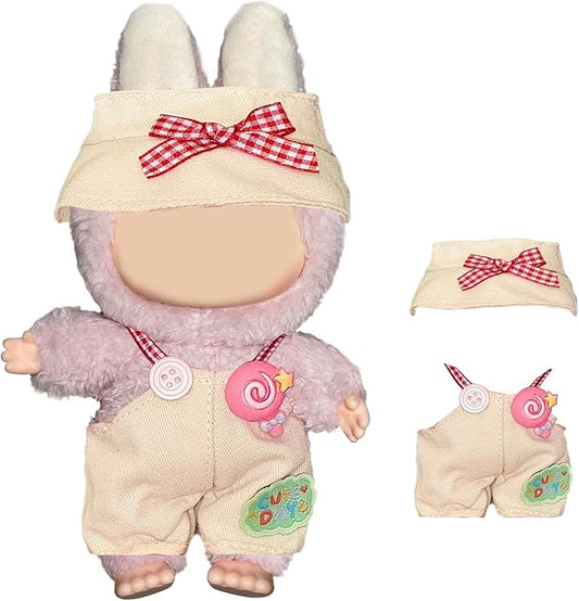 Candy Overall Set for 15-17cm Dolls - Cute Lollipop Print Overalls & Hat, Doll Clothes Fashion Outfit for Photography & Display.(Bowknot Overalls Set)