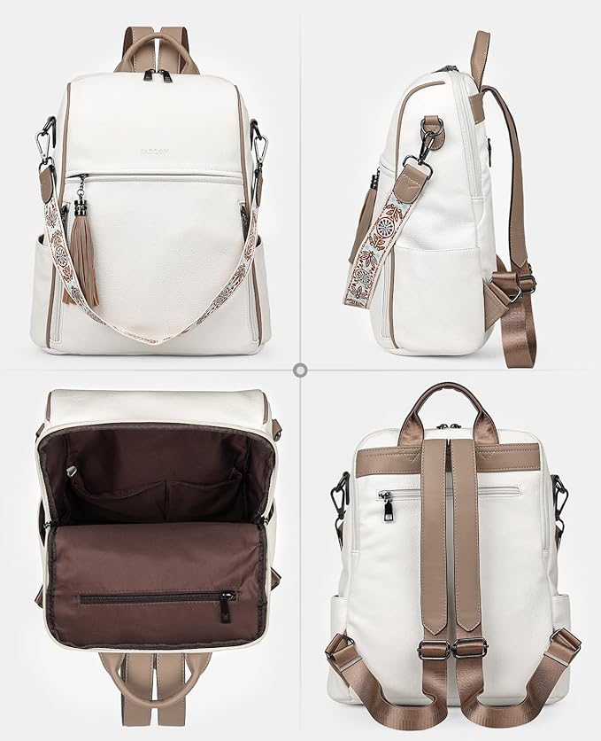 FADEON Leather Backpack Purse for Women Designer Travel Backpack Purses PU Fashion Ladies Shoulder Bag with Tassel