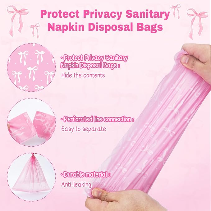 150 Pcs Sanitary Napkin Disposal Bags Lavender Scented Pink Bow Disposable Sanitary Bag Personal Care Disposal for Tampons Trash Bag Disposable Mini Bags for Women Privacy Handling Bag Diaper Sack