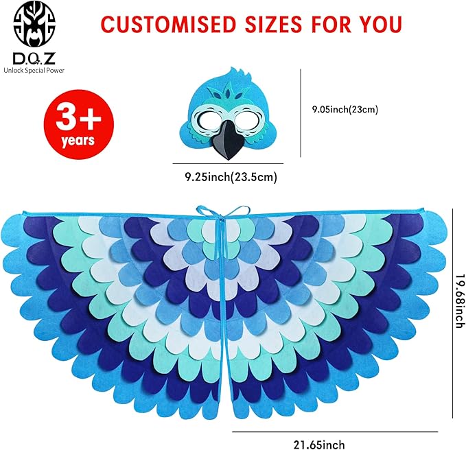 D.Q.Z Bird-Wings-Costume for Kids Dress Up, Felt Feathered Owl Parrot Chicken Animal Role Play Costume, Gift for Girl Boys