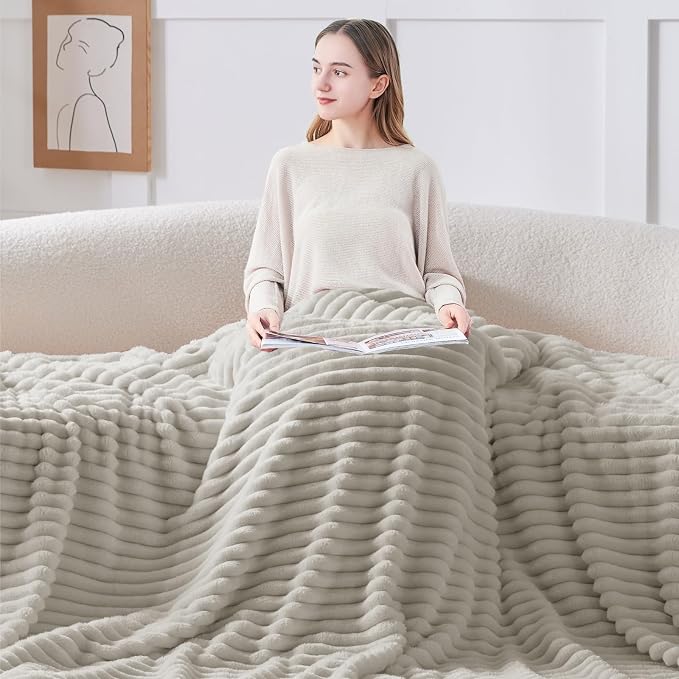 BEDELITE Ribbed Twin Blanket for Couch & Bed, Light Grey, 60"x80" | Ultra-Soft Plush Fleece, Cozy, Warm Yet Lightweight, Ribbed Texture, Home Decor, Machine Washable, Giftable, All-Season Use